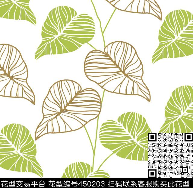 树叶 - 450203 - 绿叶 树叶 叶子 - 传统印花花型 － 女装花型设计 － 瓦栏