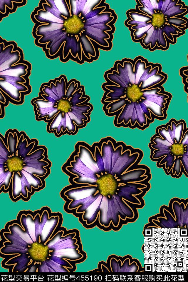 创意描边花朵 - 455190 - 小清新 创意描边手绘花朵 时尚潮流 - 数码印花花型 － 女装花型设计 － 瓦栏