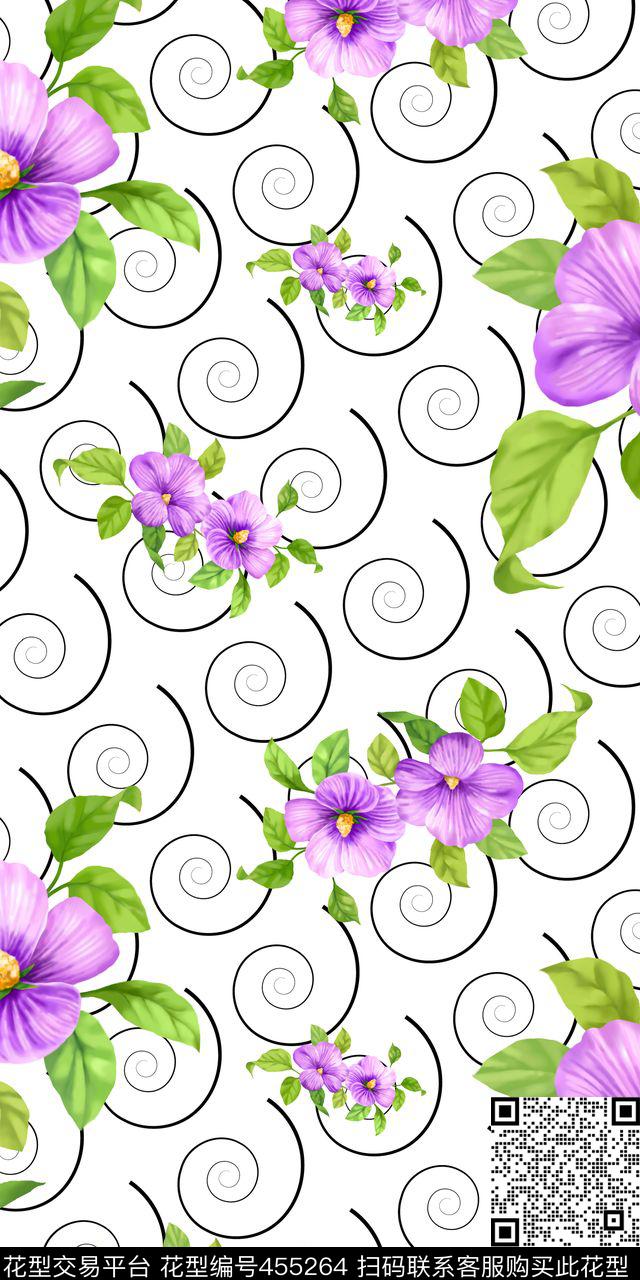 几何圆圈 花卉 - 455264 - 光晕 花朵 几何图形 - 数码印花花型 － 女装花型设计 － 瓦栏
