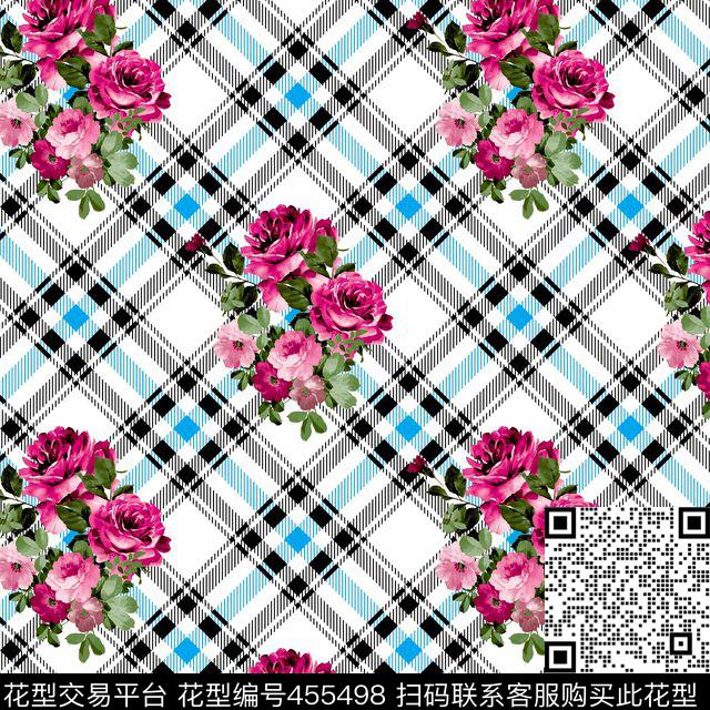 格子花 - 455498 - 花 - 数码印花花型 － 女装花型设计 － 瓦栏