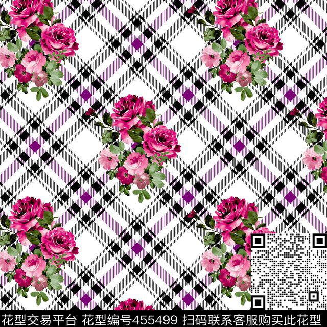 格子花 - 455499 - 花 - 数码印花花型 － 女装花型设计 － 瓦栏