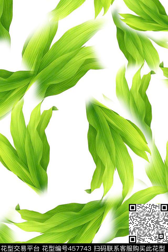 绿色植物 - 457743 - 植物 叶子 树叶 - 数码印花花型 － 女装花型设计 － 瓦栏