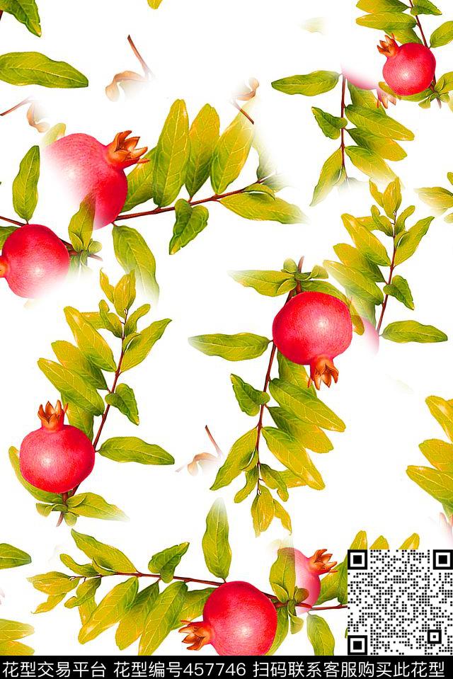 红石榴 - 457746 - 石榴 水果 植物 - 数码印花花型 － 女装花型设计 － 瓦栏