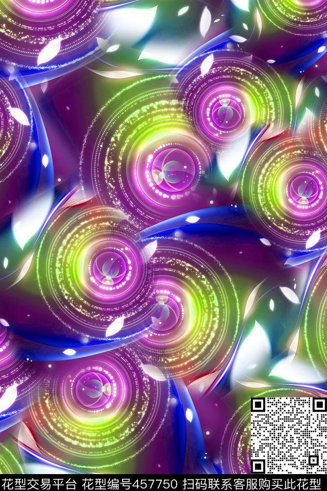 炫彩魔力光圈 - 457750 - 抽象 炫彩 光圈 - 数码印花花型 － 女装花型设计 － 瓦栏