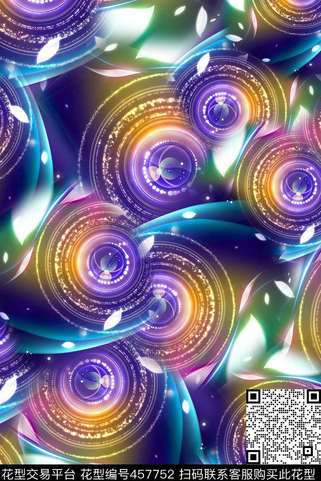 炫彩魔力光圈 - 457752 - 抽象 炫彩 光圈 - 数码印花花型 － 女装花型设计 － 瓦栏