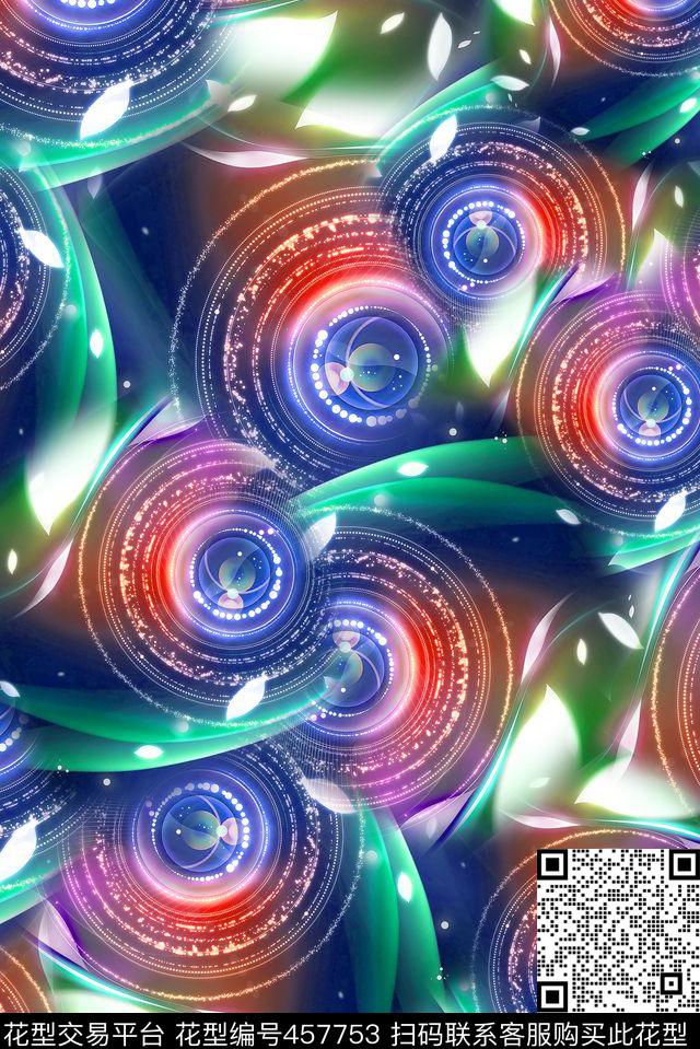 炫彩魔力光圈 - 457753 - 抽象 炫彩 光圈 - 数码印花花型 － 女装花型设计 － 瓦栏