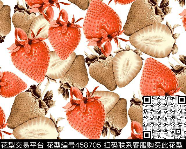 个性草莓数码 - 458705 - 水果 草莓 满幅 - 数码印花花型 － 女装花型设计 － 瓦栏