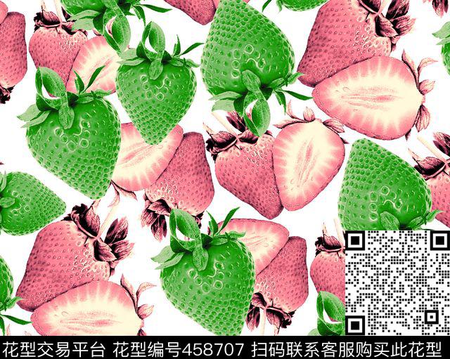 个性草莓数码 - 458707 - 水果 草莓 满幅 - 数码印花花型 － 女装花型设计 － 瓦栏