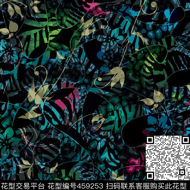 豹纹花 - 459253 - 豹纹 数码印花 抽象 - 数码印花花型 － 女装花型设计 － 瓦栏