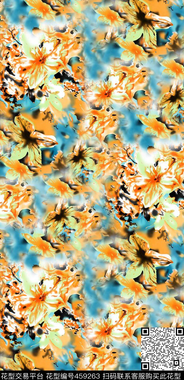 抽象水墨满幅花 - 459263 - 抽象 写意 花卉 - 数码印花花型 － 女装花型设计 － 瓦栏