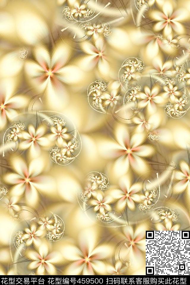 抽象炫彩金色花 - 459500 - 抽象 光效 炫彩 - 数码印花花型 － 女装花型设计 － 瓦栏