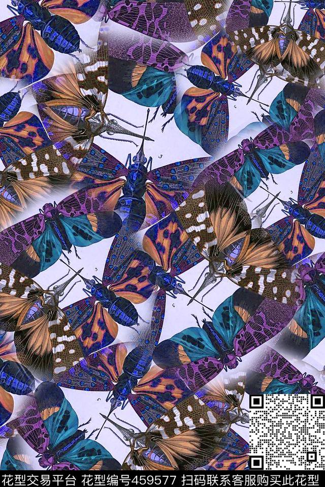 昆虫派对 - 459577 - 蜻蜓 黄蜂 昆虫 - 传统印花花型 － 女装花型设计 － 瓦栏