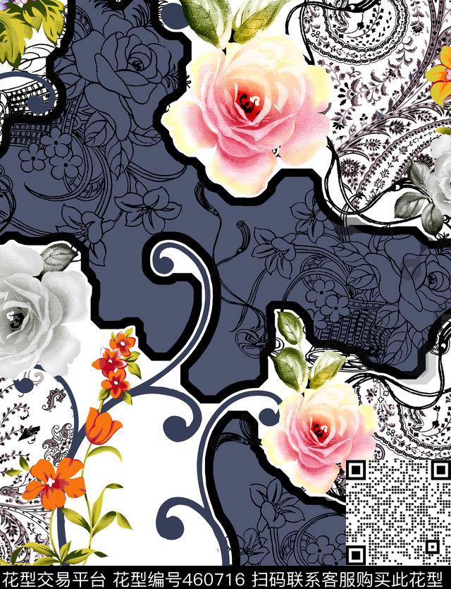 复古大牌传统印花 - 460716 - 复古 潮流 佩斯利 - 数码印花花型 － 女装花型设计 － 瓦栏