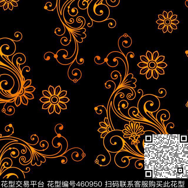 复古 欧式纹样 花卉 服装 面料 家纺 - 460950 - 复古 家纺 欧式花纹 - 传统印花花型 － 女装花型设计 － 瓦栏