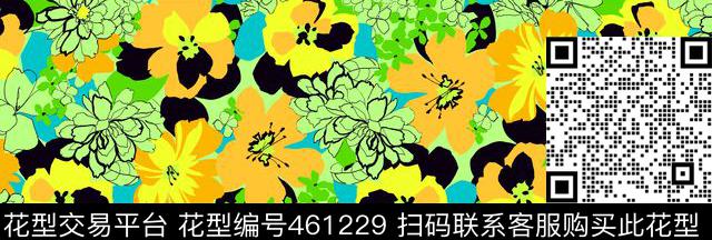 简单线条花朵长巾 - 461229 - 简单线条 块面花朵 真丝长巾 - 传统印花花型 － 长巾花型设计 － 瓦栏