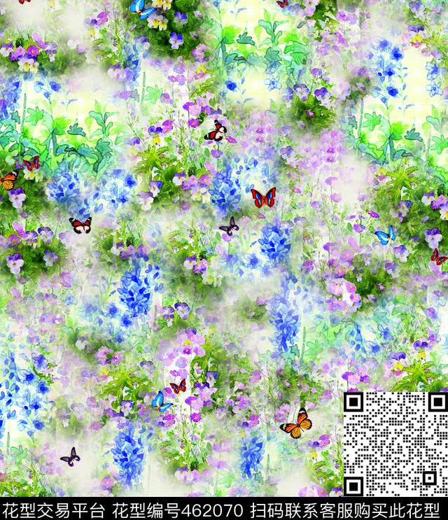 油画蝴蝶花卉面料花.jpg - 462070 - 蝴蝶 花卉 油画 - 数码印花花型 － 女装花型设计 － 瓦栏