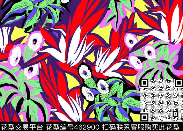 色块叶子花 - 462900 - 几何 流行 - 传统印花花型 － 女装花型设计 － 瓦栏
