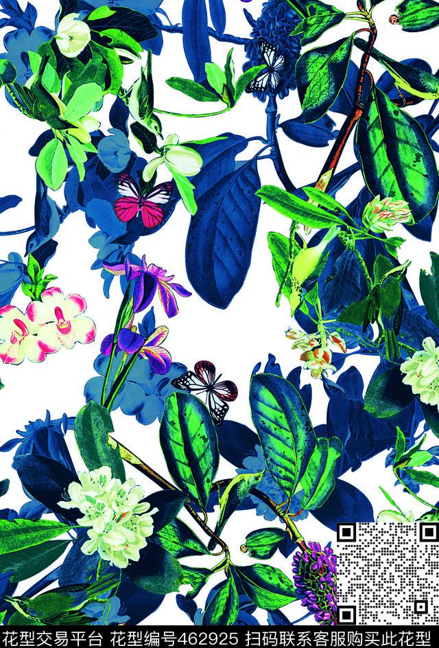 五彩花蝶 - 462925 - 流行 时尚 植物 - 数码印花花型 － 女装花型设计 － 瓦栏