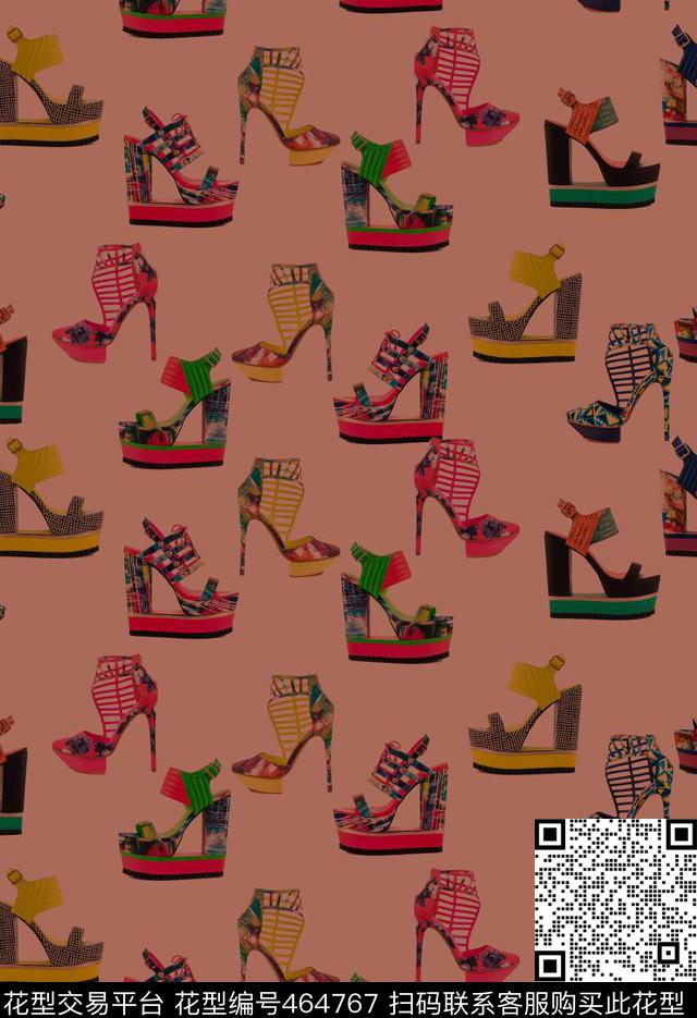 糖果色大牌高跟鞋时尚花型 - 464767 - 休闲时尚 高跟鞋 糖果色 - 数码印花花型 － 女装花型设计 － 瓦栏