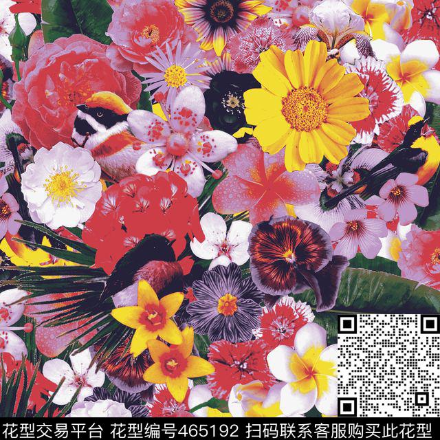 秘密花园 - 465192 - 仿数码 花卉 热带 - 传统印花花型 － 女装花型设计 － 瓦栏