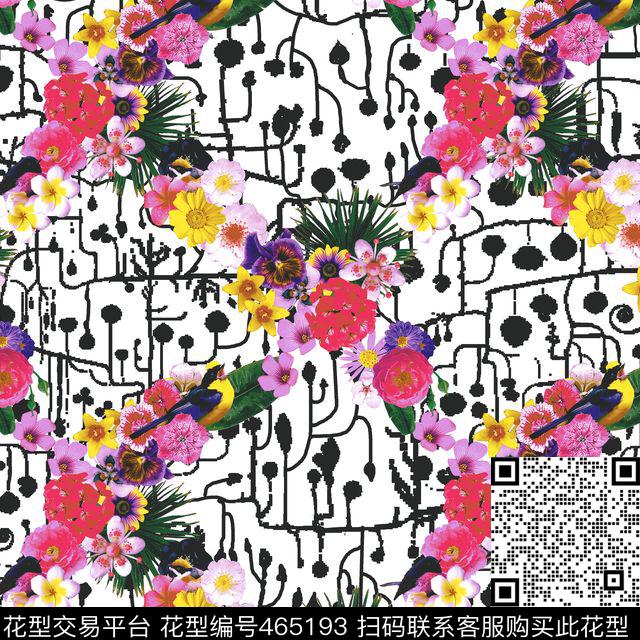 花园蕾丝 - 465193 - 数码 花鸟 线条 - 数码印花花型 － 女装花型设计 － 瓦栏