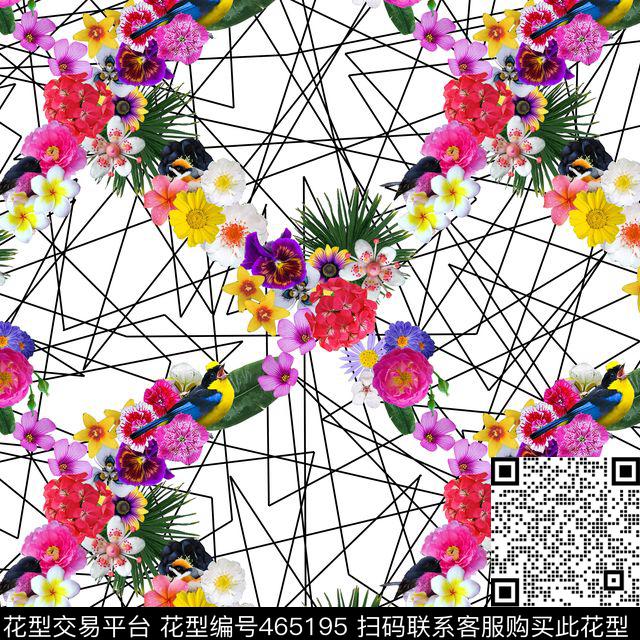 花园蕾丝2 - 465195 - 数码 花鸟 线条 - 数码印花花型 － 女装花型设计 － 瓦栏