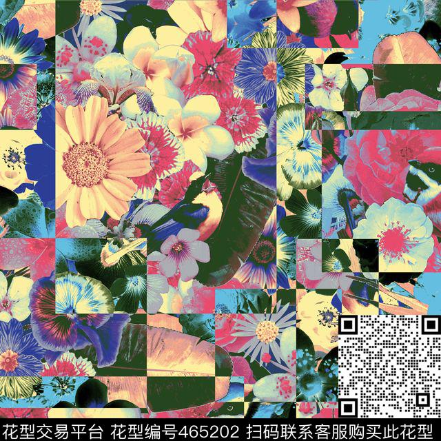记忆花园 - 465202 - 现代 花卉 镜像 - 数码印花花型 － 女装花型设计 － 瓦栏