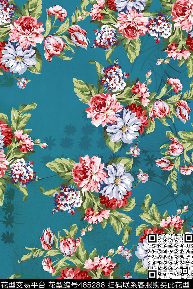 深秋系列 - 465286 - 富贵 花卉 彩色 - 数码印花花型 － 女装花型设计 － 瓦栏