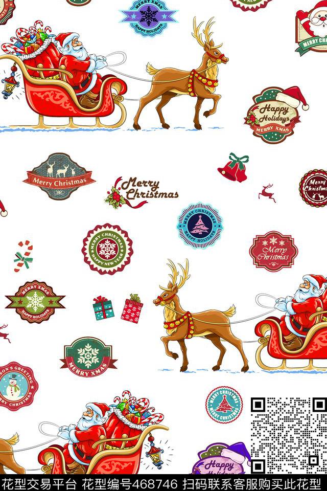 圣诞印象5 - 468746 - 时尚 圣诞老人 驯鹿 - 传统印花花型 － 女装花型设计 － 瓦栏