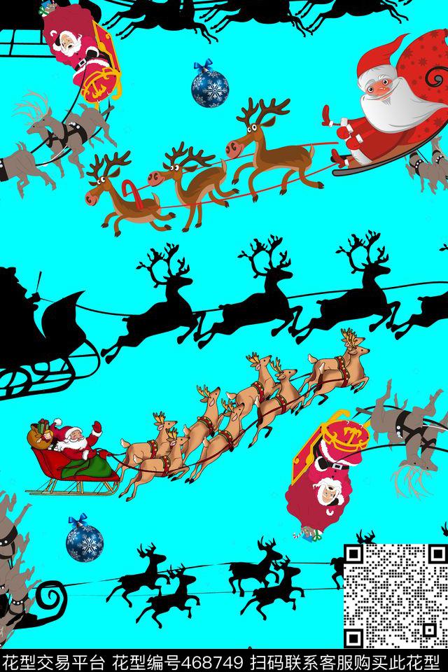 圣诞印象4 - 468749 - 圣诞老人 时尚 驯鹿车 - 传统印花花型 － 女装花型设计 － 瓦栏