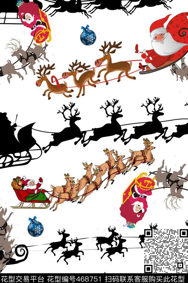 圣诞印象4 - 468751 - 圣诞老人 时尚 驯鹿车 - 传统印花花型 － 女装花型设计 － 瓦栏