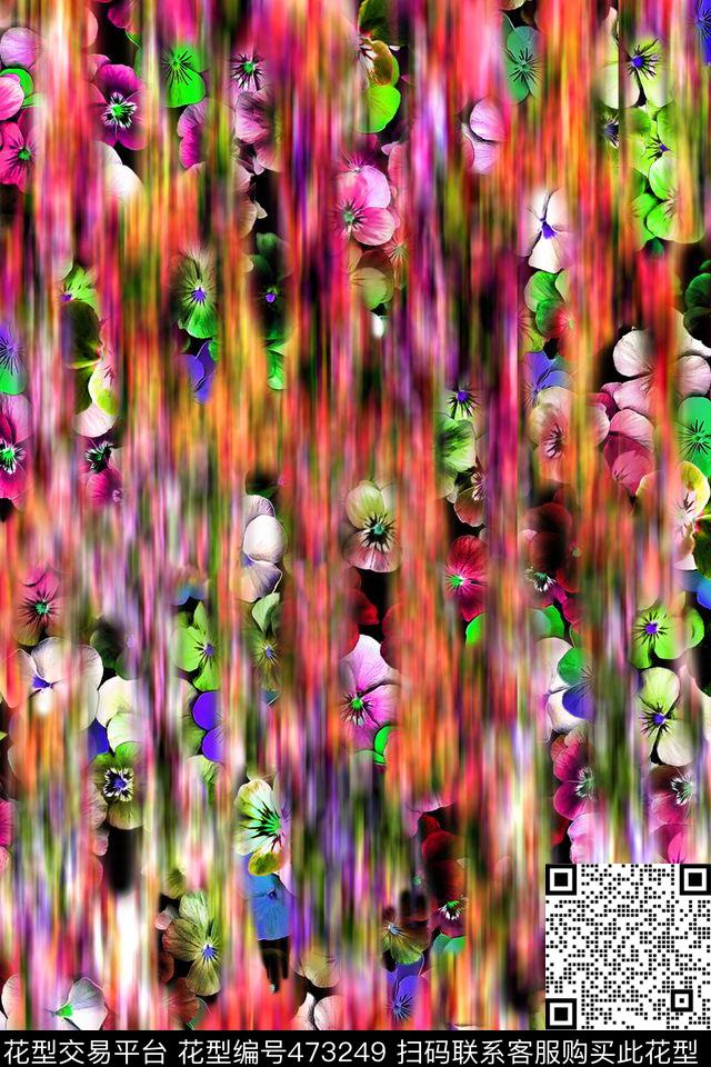 玄幻色彩 - 473249 - 富贵 花朵 彩色 - 数码印花花型 － 女装花型设计 － 瓦栏