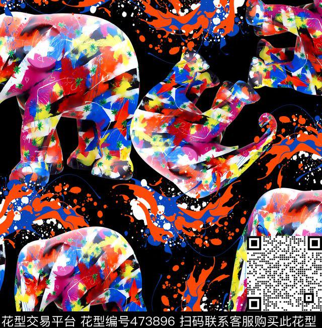时尚潮流抽象大象炫彩喷绘 - 473896 - 绘画 喷墨 炫彩 - 数码印花花型 － 箱包花型设计 － 瓦栏