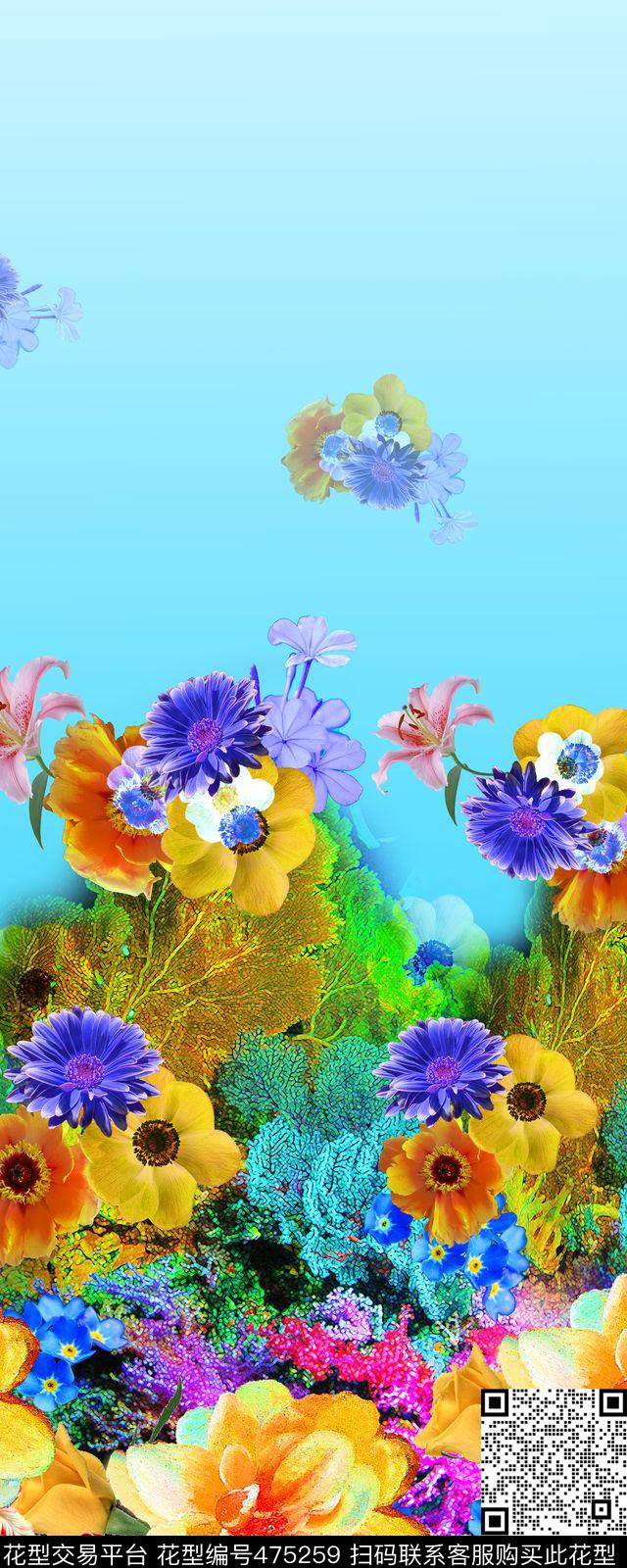 时尚花卉 海底七彩珊瑚 - 475259 - 时尚花卉 海底七彩珊瑚 女装定位 - 数码印花花型 － 女装花型设计 － 瓦栏