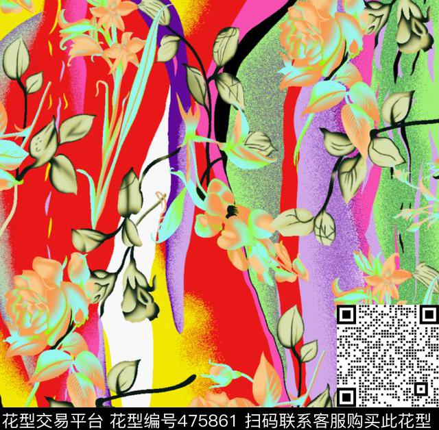 传统花型 - 475861 - 缤纷 亮丽 明丽 - 传统印花花型 － 女装花型设计 － 瓦栏