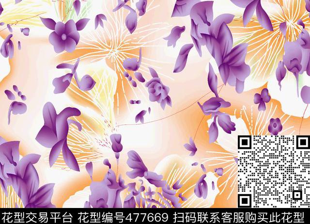 传统花型 - 477669 - 素雅 柔美 柔雅 - 传统印花花型 － 女装花型设计 － 瓦栏