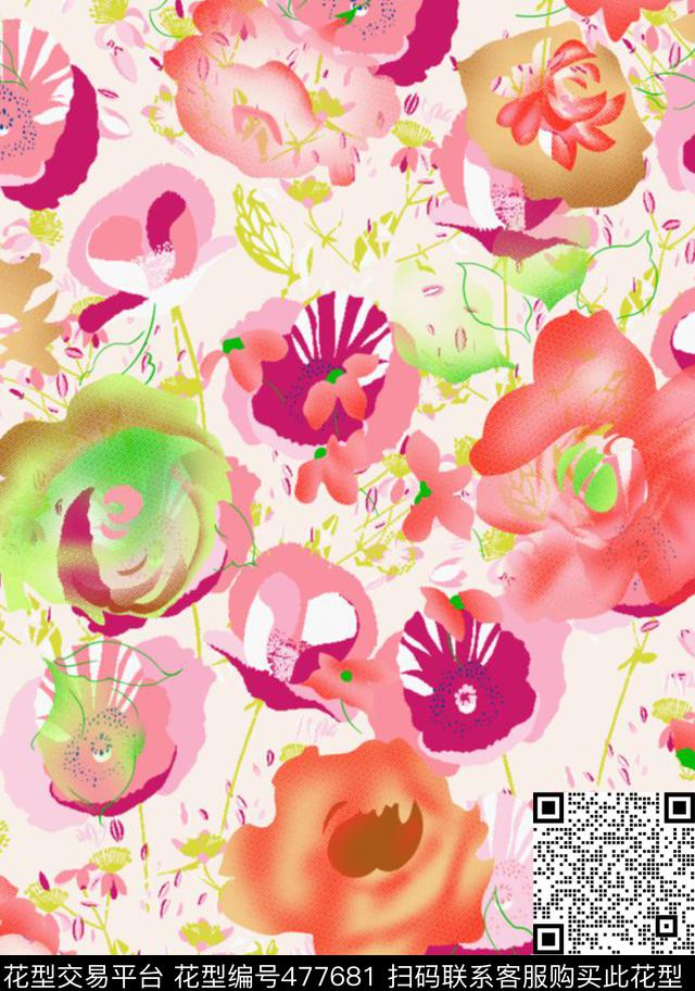 传统花型 - 477681 - 浪漫 甜美 粉嫩 - 传统印花花型 － 女装花型设计 － 瓦栏