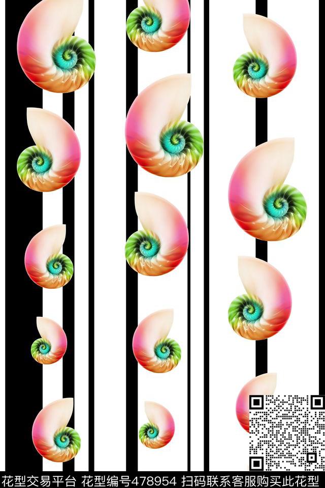 竖条海螺裙 - 478954 - 时尚 竖条 海螺 - 数码印花花型 － 女装花型设计 － 瓦栏