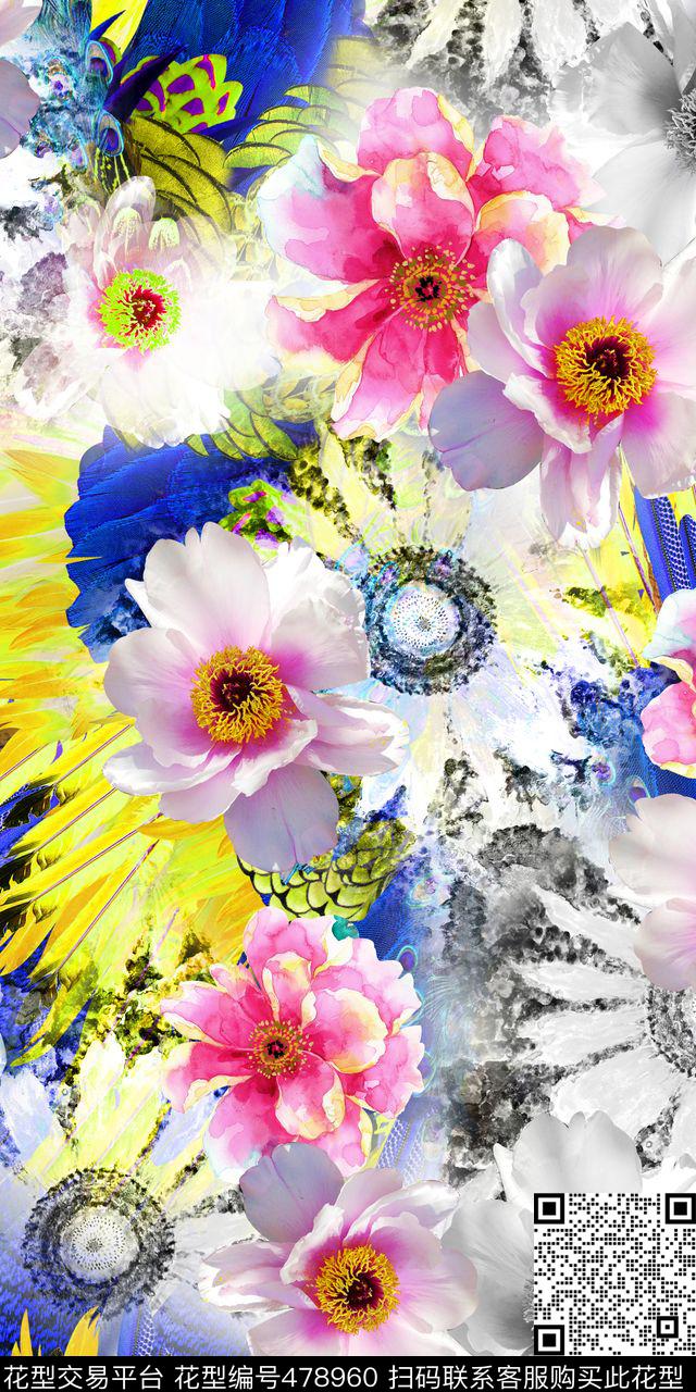 散排太阳花裙 - 478960 - 时尚 花卉 多彩 - 数码印花花型 － 女装花型设计 － 瓦栏