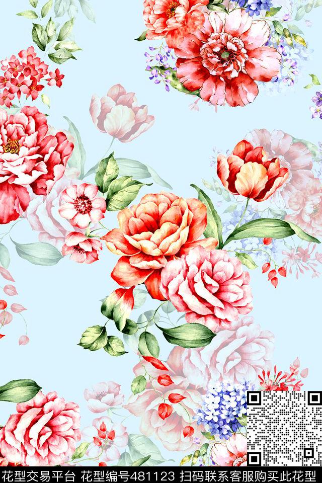 时手绘水彩花卉 - 481123 - 花卉 时尚 手绘 - 数码印花花型 － 女装花型设计 － 瓦栏