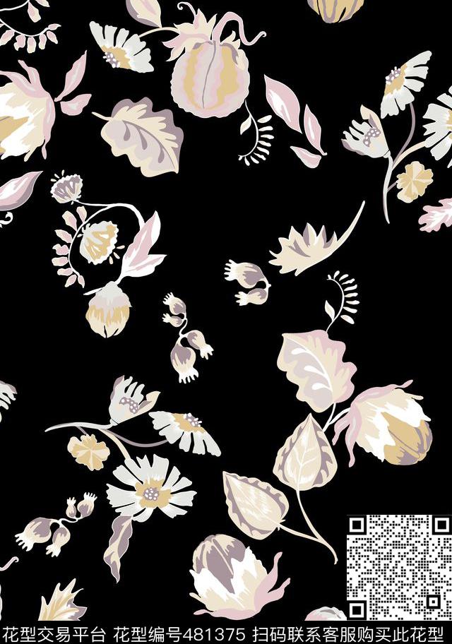 满版抽象叶子植物 - 481375 - 休闲度假 叶子 植物花卉 - 传统印花花型 － 女装花型设计 － 瓦栏