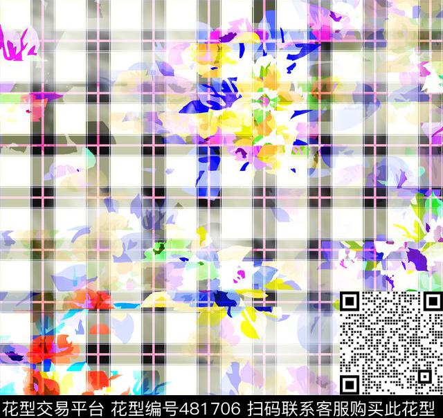 格子花  - 481706 - 切割 格子 花格重叠 - 数码印花花型 － 床品花型设计 － 瓦栏