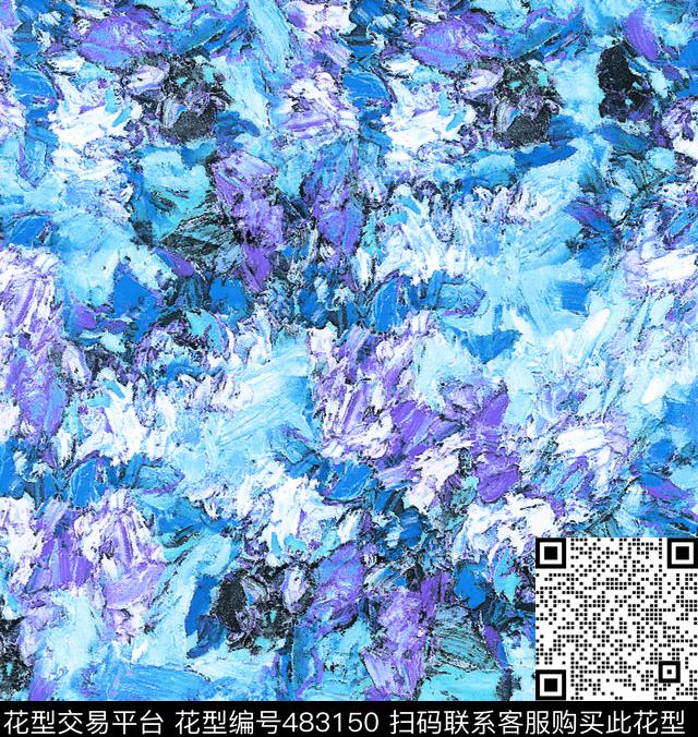 蓝色抽象纹理 - 483150 - 抽象 纹理 蓝色 - 数码印花花型 － 女装花型设计 － 瓦栏