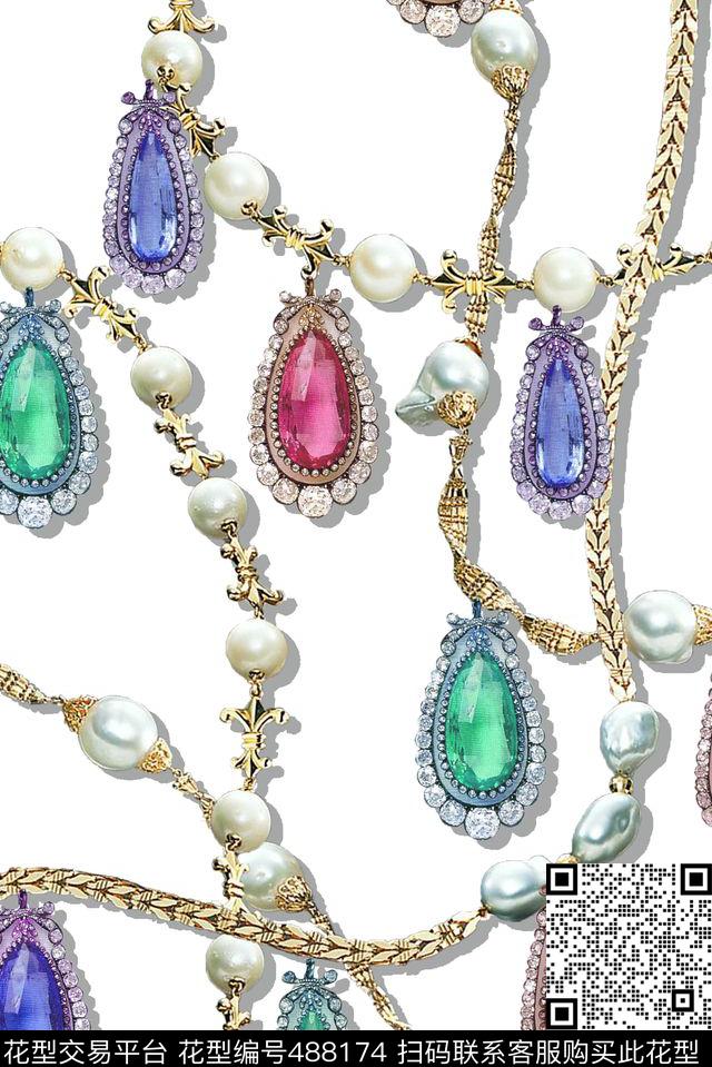 珠宝 项链  宝石 砖石 - 488174 - 宝石 珠宝 砖石 - 数码印花花型 － 女装花型设计 － 瓦栏