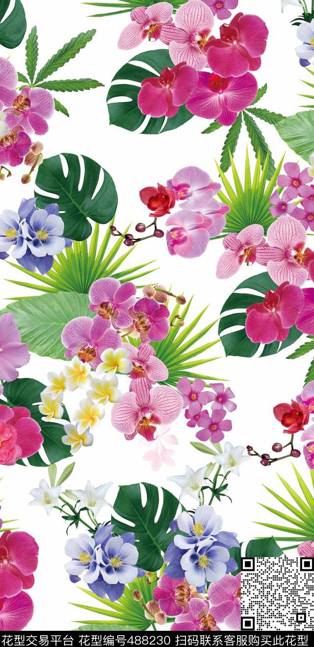 潮流时尚写真花卉组合 - 488230 - 花卉 潮流大牌 时尚写真花卉 - 数码印花花型 － 其他花型设计 － 瓦栏