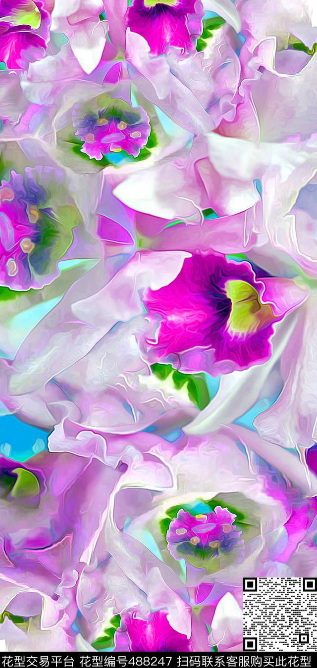 潮流时尚欧美风大花抽象绚丽百合花卉 - 488247 - 花卉 潮流大牌 抽象绚丽百合花卉 - 数码印花花型 － 其他花型设计 － 瓦栏