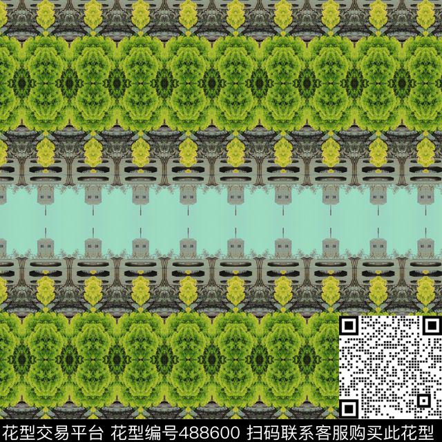 平行世界 - 488600 - 抽象 绿色 重复 - 数码印花花型 － 女装花型设计 － 瓦栏