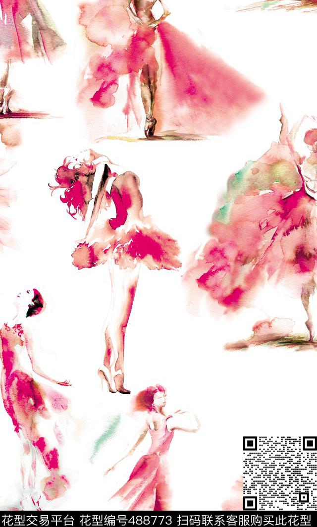 复古手绘水彩 人物 舞者 女装花型 - 488773 - 女装 手绘 水彩 - 数码印花花型 － 女装花型设计 － 瓦栏