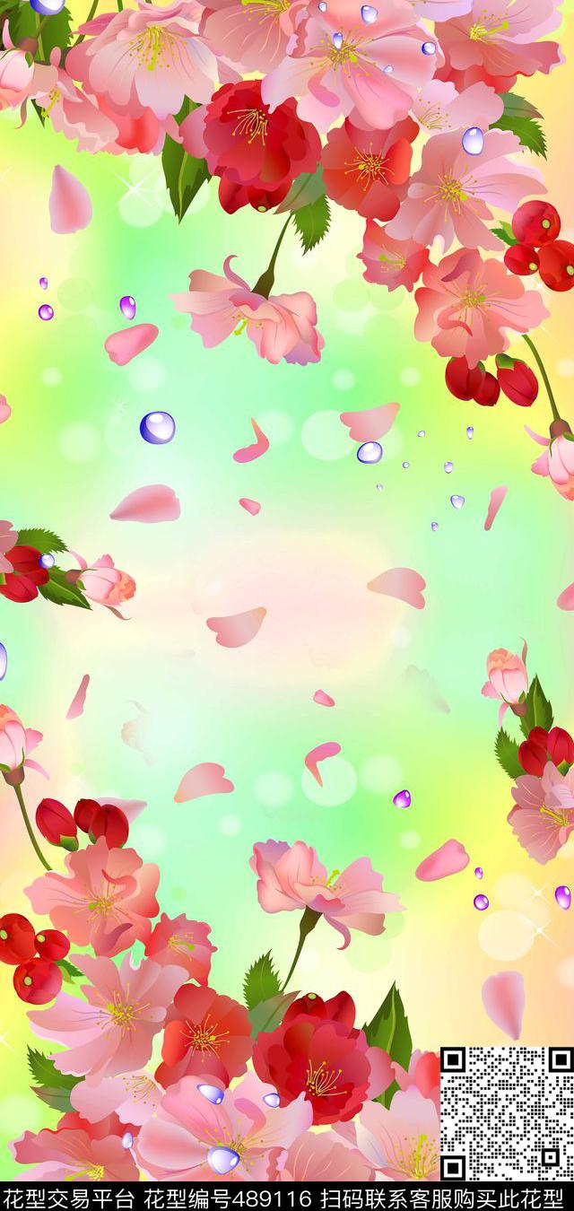 原创时尚多彩樱花印花 - 489116 - 女装 潮流大牌 手绘樱花 - 数码印花花型 － 其他花型设计 － 瓦栏