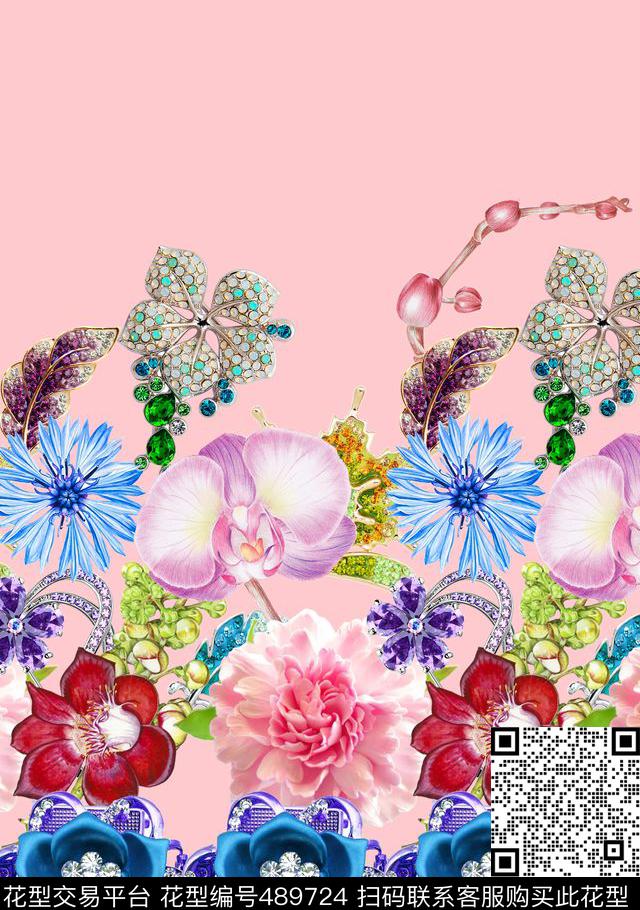 流行时尚宝石手绘花卉印花 -珠宝系列  - 489724 - MAX-珠宝花卉 宝石手绘花卉 流行时尚 - 数码印花花型 － 女装花型设计 － 瓦栏